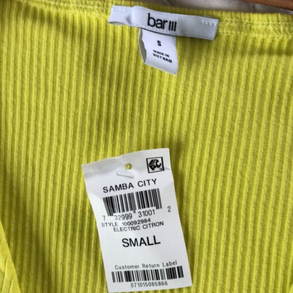 BarIII ELECTRIC CITRON ribbed v neck tie front top - Picture 3 of 4